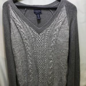 Gray cable knit v-neck sweater
